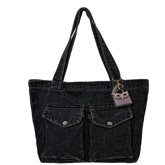 Stylish Large Denim Tote Bag pacious Jean Handbag Purse :] - Picture 1 of 6
